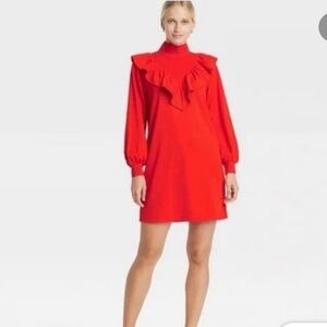 NWT Who What Wear Ruffle Mock Neck Dress